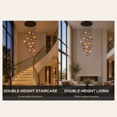 Bliss & Birch Multi-Globe Amber Glass Cascade Chandelier