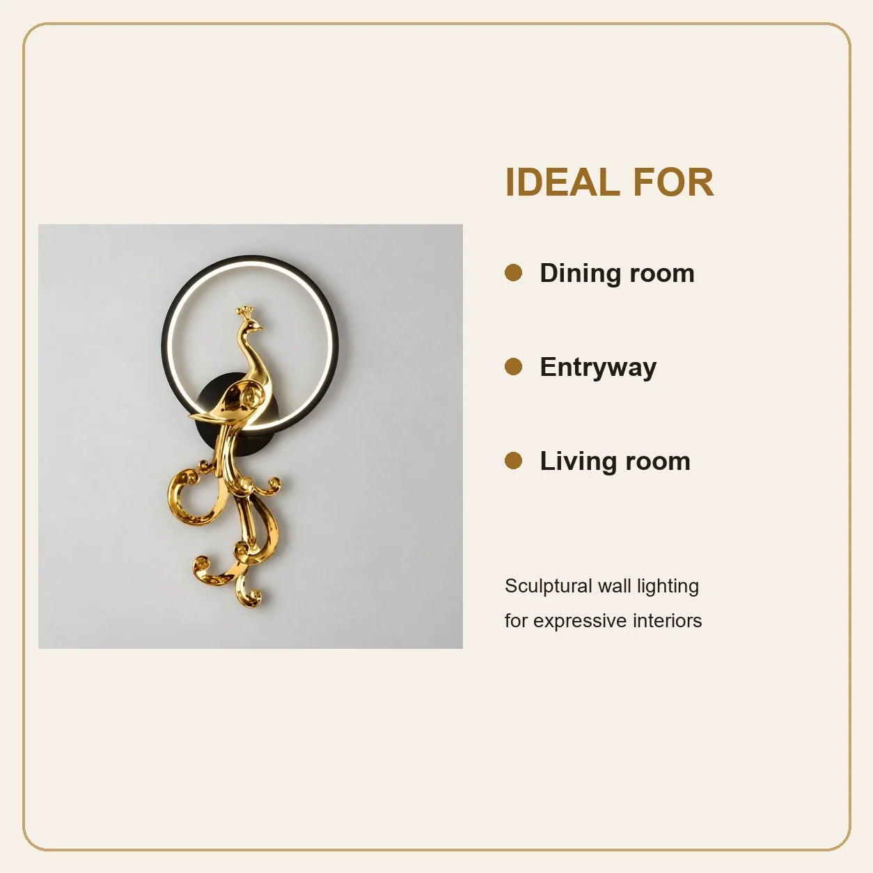 Bliss & Birch Peacock Ring Wall Sculpture Light — Left