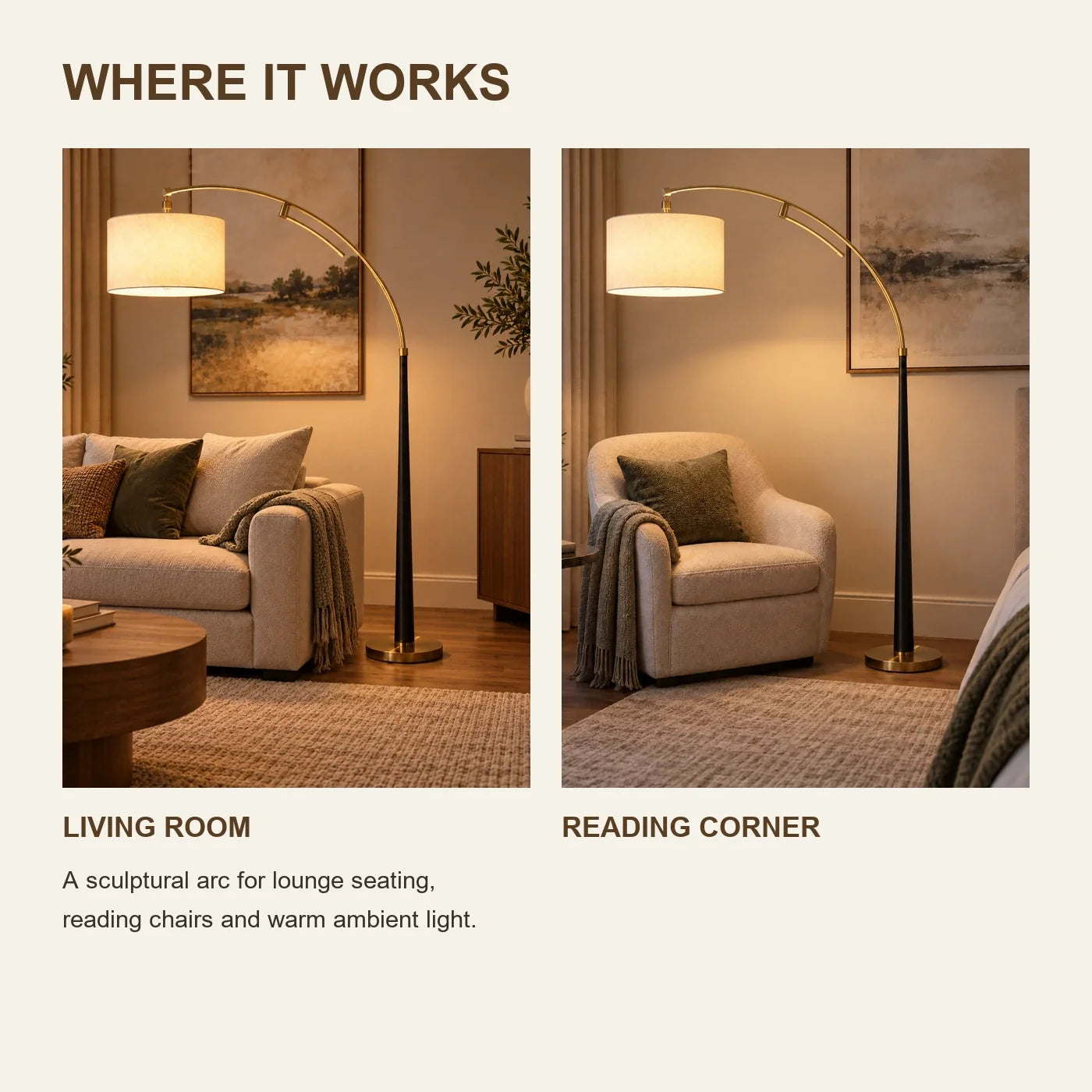 Bliss & Birch Arc Floor Lamp with Drum Shade