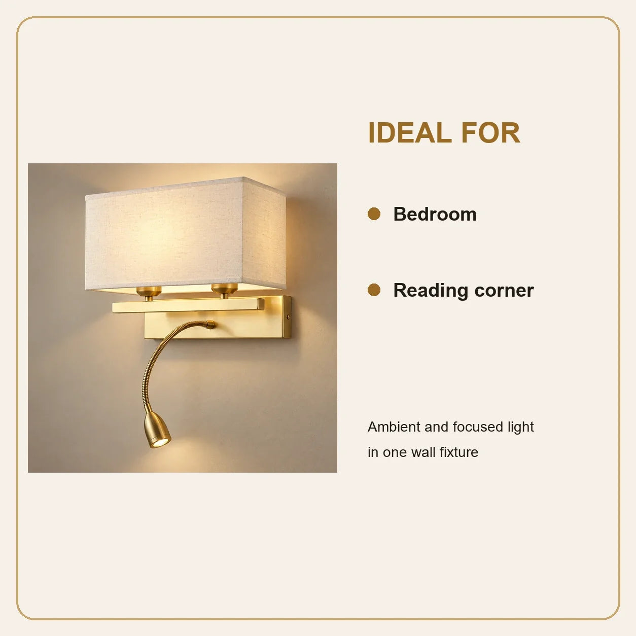 Bliss & Birch Fabric Shade Wall Light with Reading Light