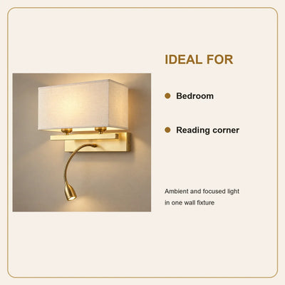 Bliss & Birch Fabric Shade Wall Light with Reading Light