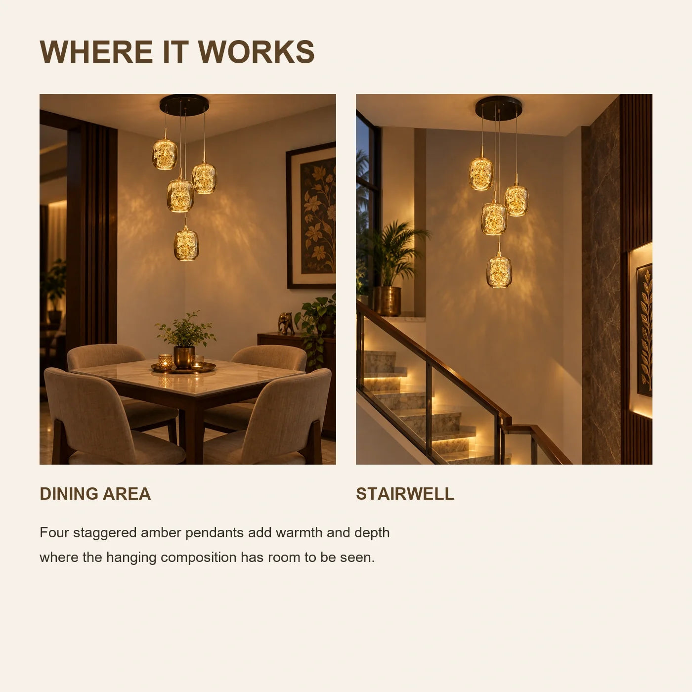 Bliss & Birch Four-Light Amber Glass Cluster Pendant