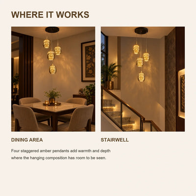 Bliss & Birch Four-Light Amber Glass Cluster Pendant