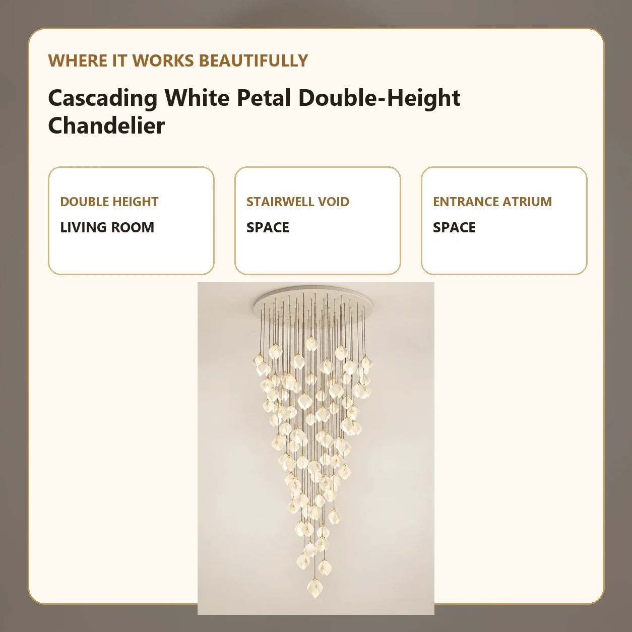 Bliss & Birch Cascading White Petal Double-Height Chandelier