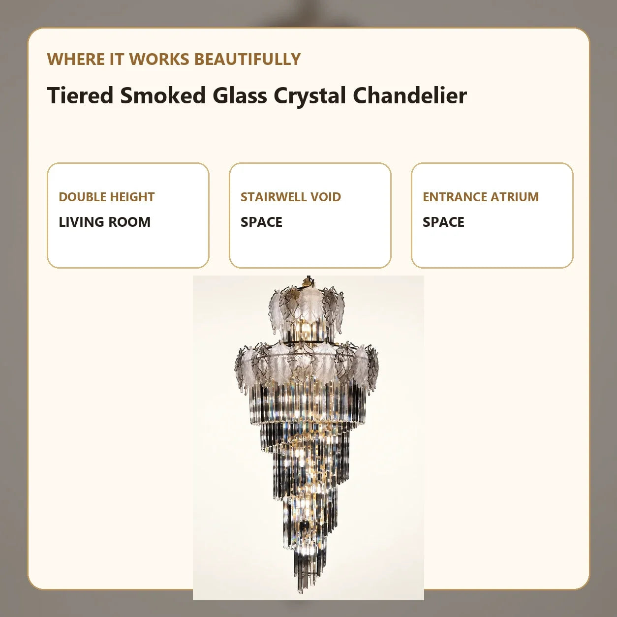 Bliss & Birch Tiered Smoked Glass Crystal Chandelier
