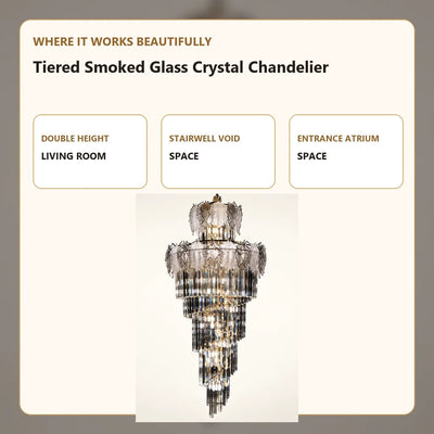 Bliss & Birch Tiered Smoked Glass Crystal Chandelier