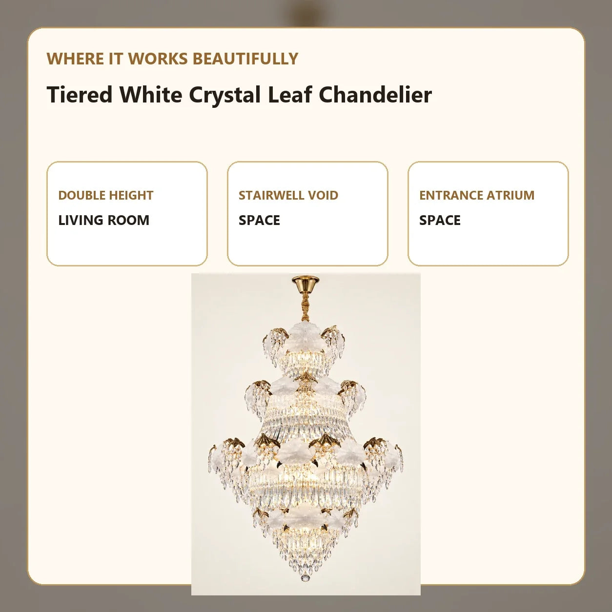 Bliss & Birch Tiered White Crystal Leaf Chandelier