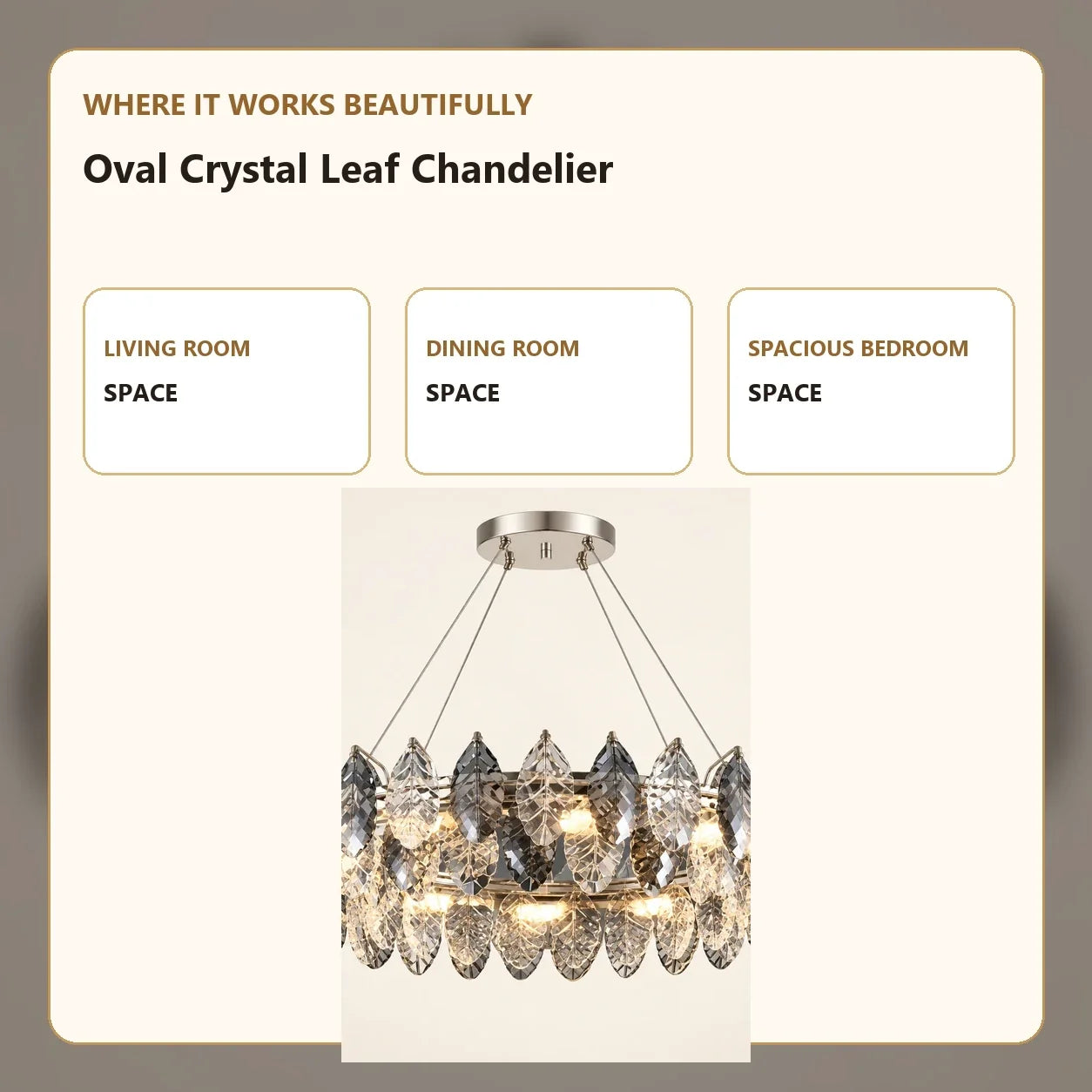 Bliss & Birch Oval Crystal Leaf Chandelier