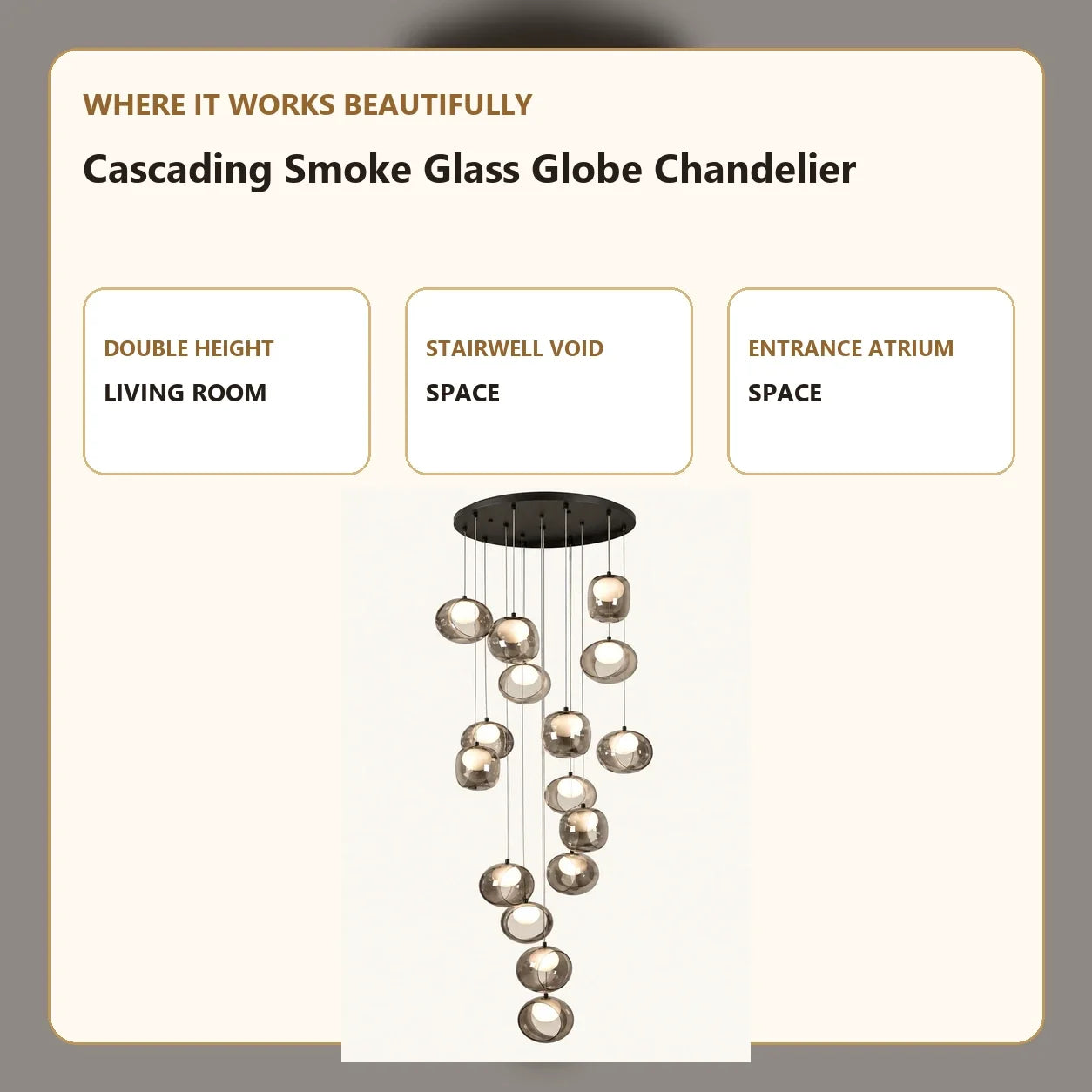 Bliss & Birch Cascading Smoke Glass Globe Chandelier