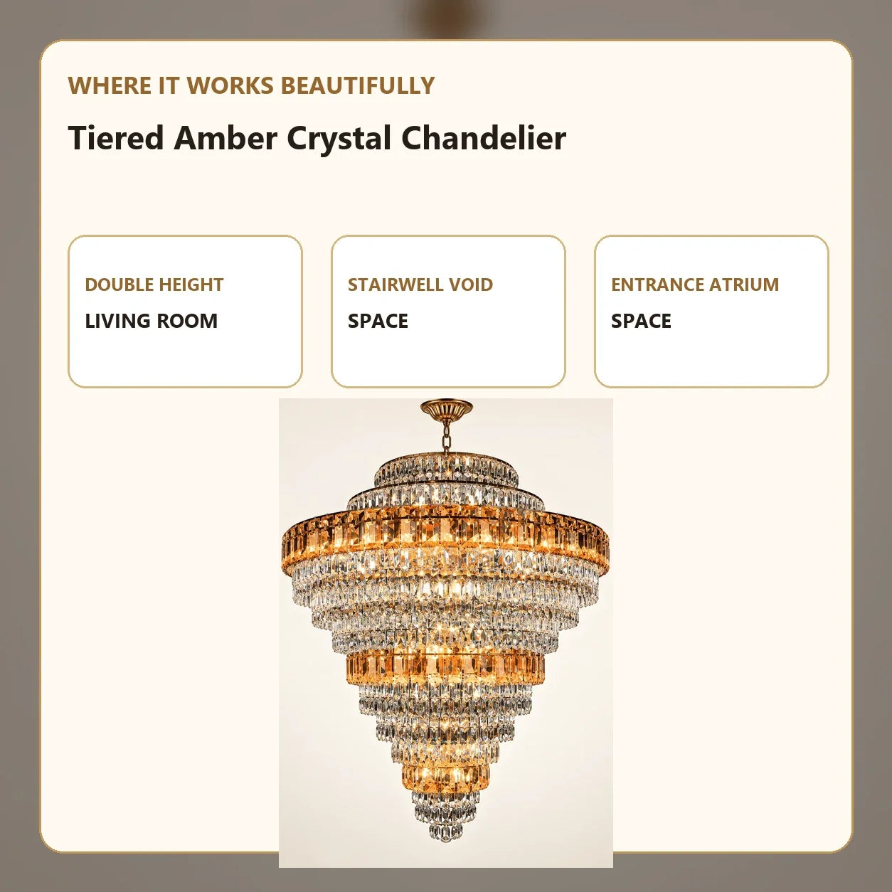 Bliss & Birch Tiered Amber Crystal Chandelier