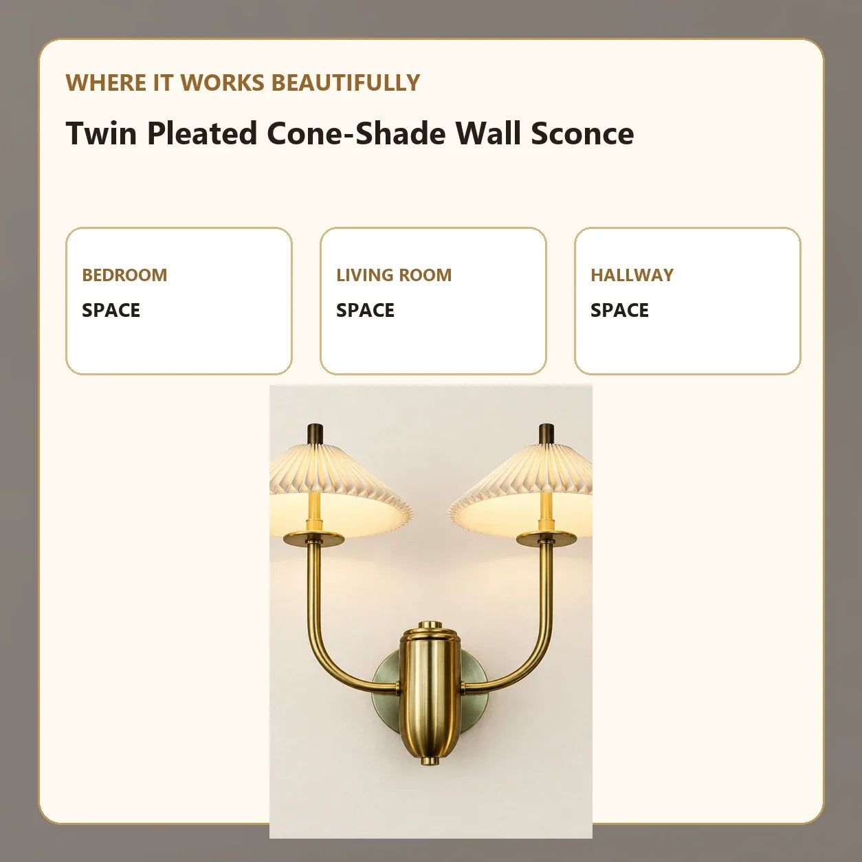 Bliss & Birch Twin Pleated Cone-Shade Wall Sconce