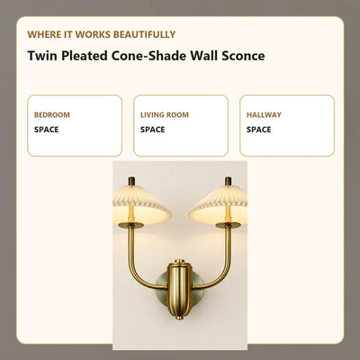 Bliss & Birch Twin Pleated Cone-Shade Wall Sconce