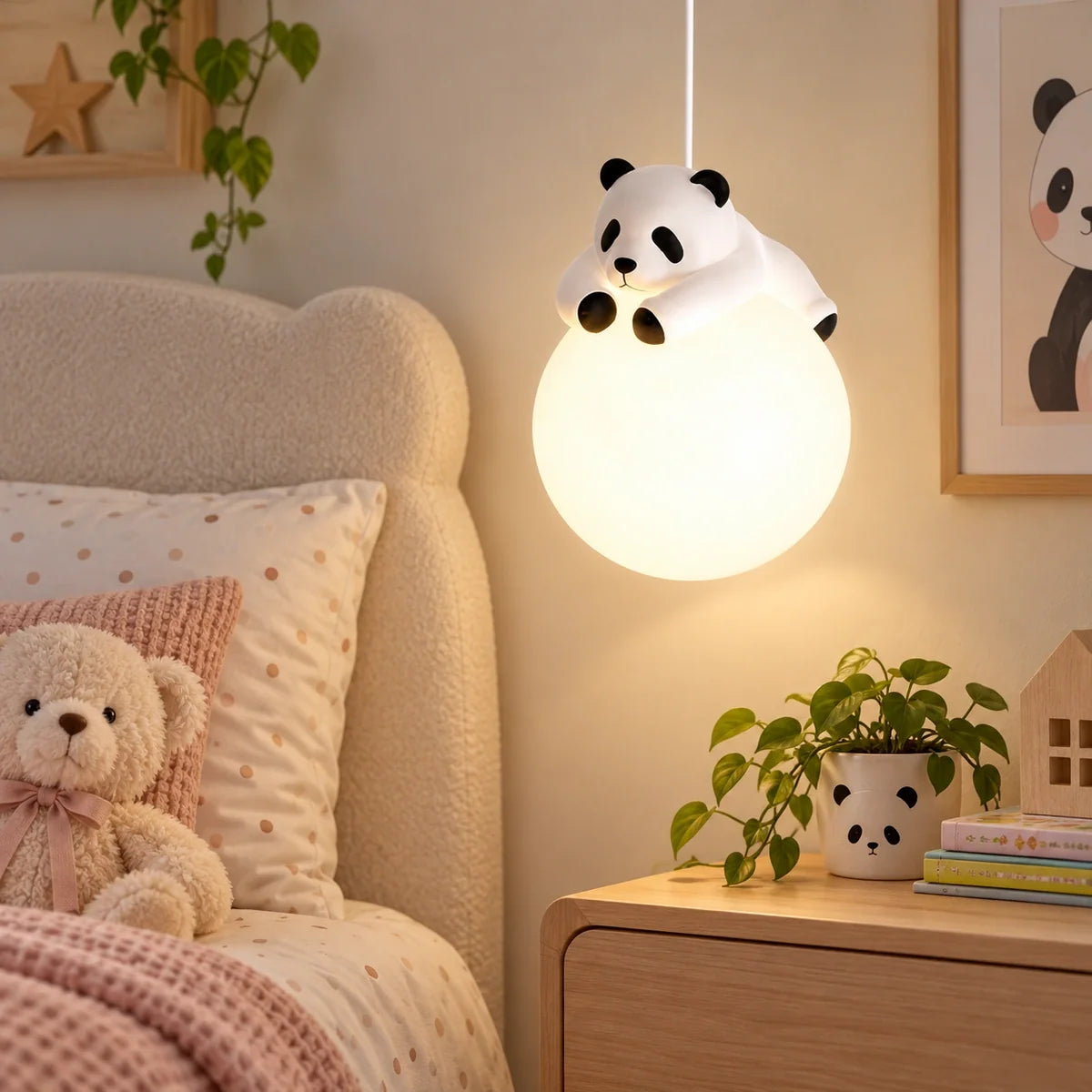 Panda Hug Globe Pendant