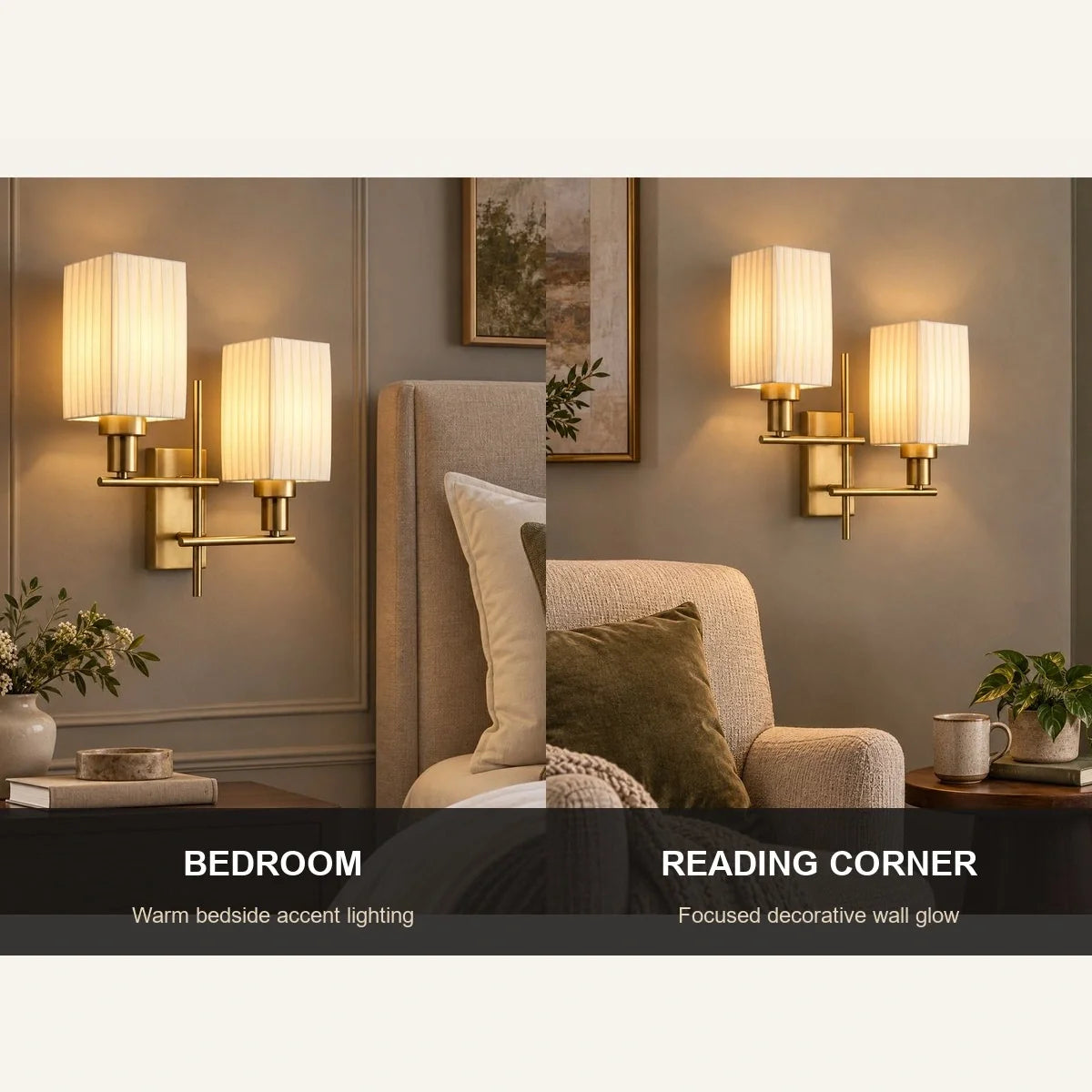Bliss & Birch Asymmetric Twin Rectangular Pleated Shade Wall Sconce