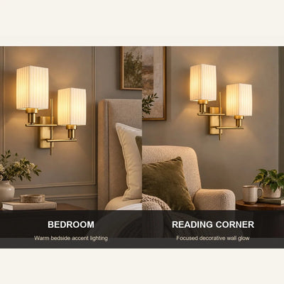 Bliss & Birch Asymmetric Twin Rectangular Pleated Shade Wall Sconce