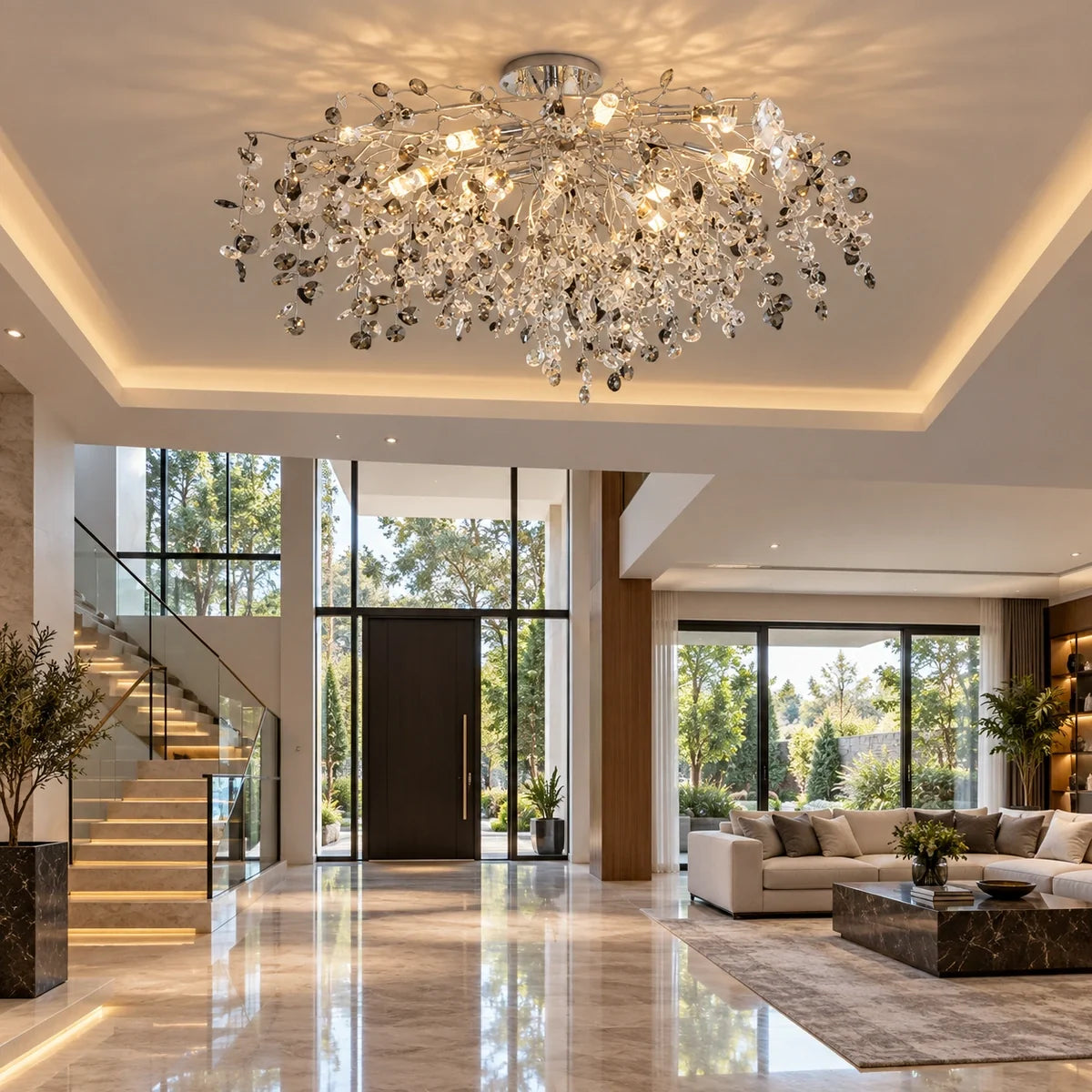 Bliss & Birch Silver Smoke Crystal Branch Chandelier