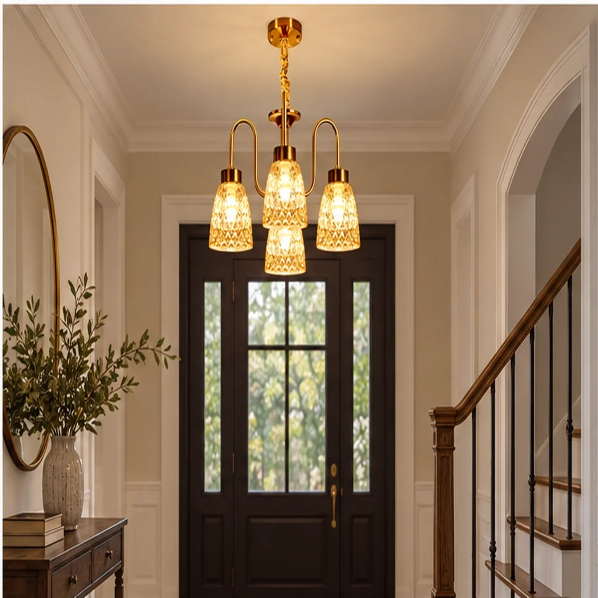 Bliss & Birch Four-Light Amber Bell Chandelier