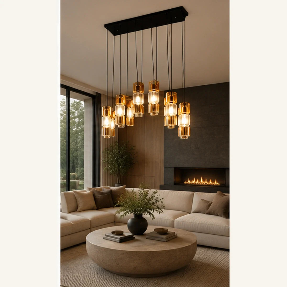 Bliss & Birch Black Amber Twelve-Light Cluster Pendant