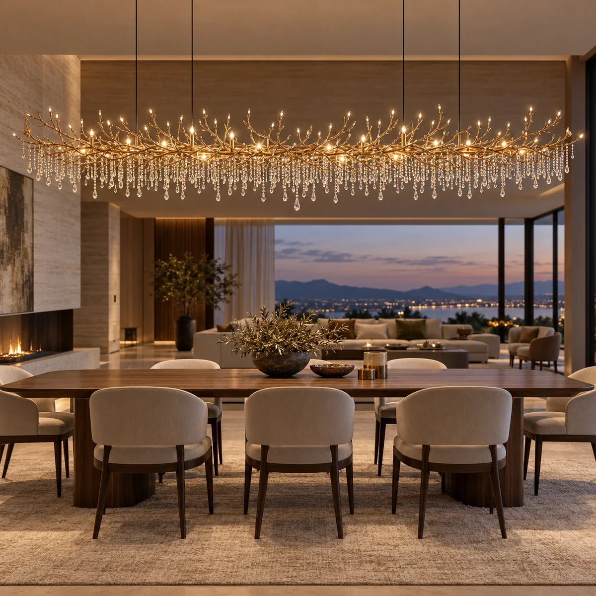 Bliss & Birch Gold Clear Crystal Branch Linear Chandelier