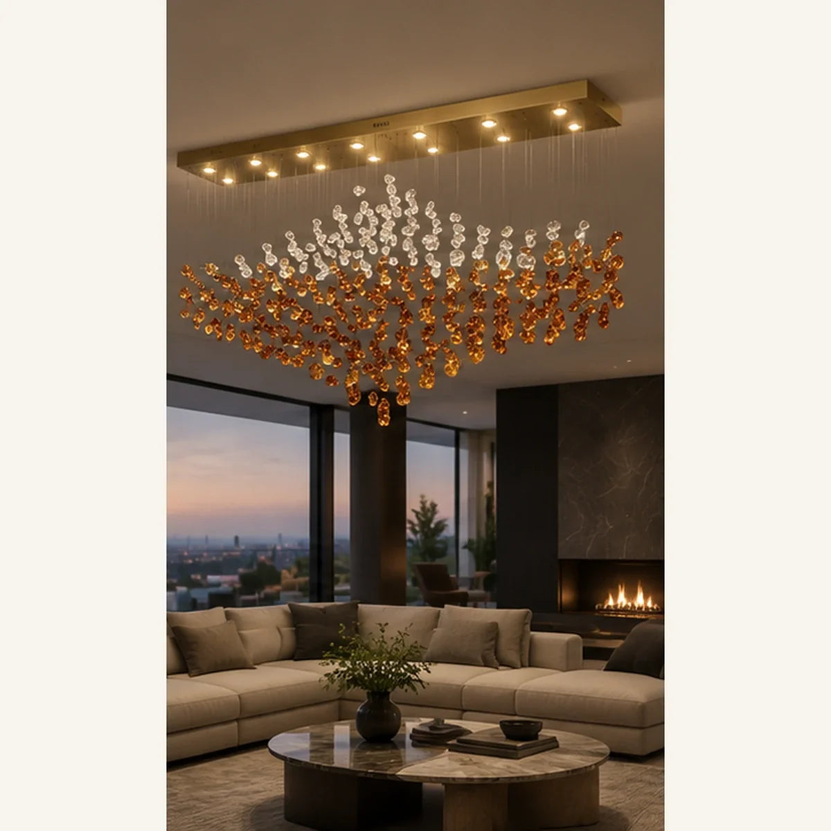 Bliss & Birch Amber Clear Crystal Wave Linear Chandelier