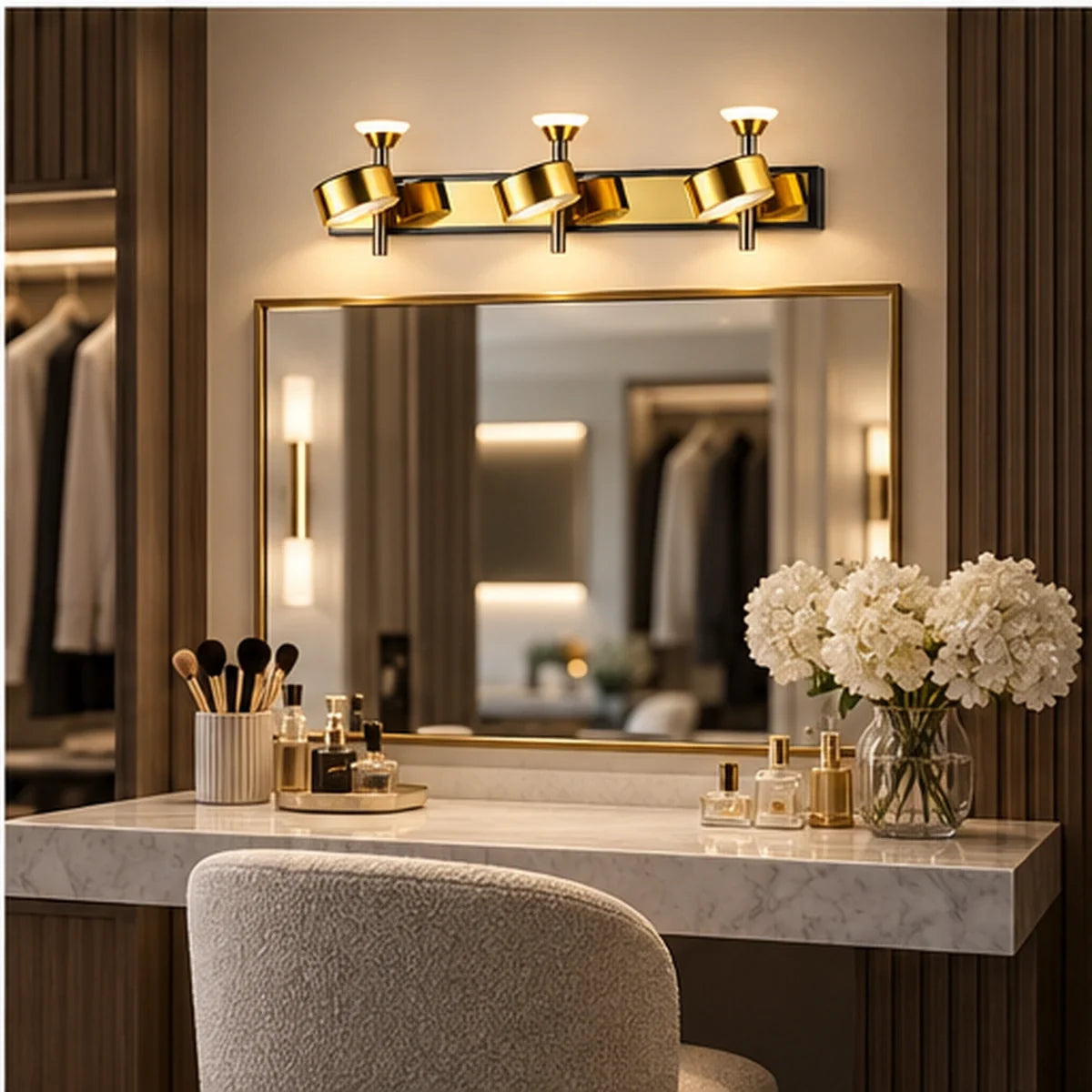 Bliss & Birch Gold Three-Head Adjustable Wall Light