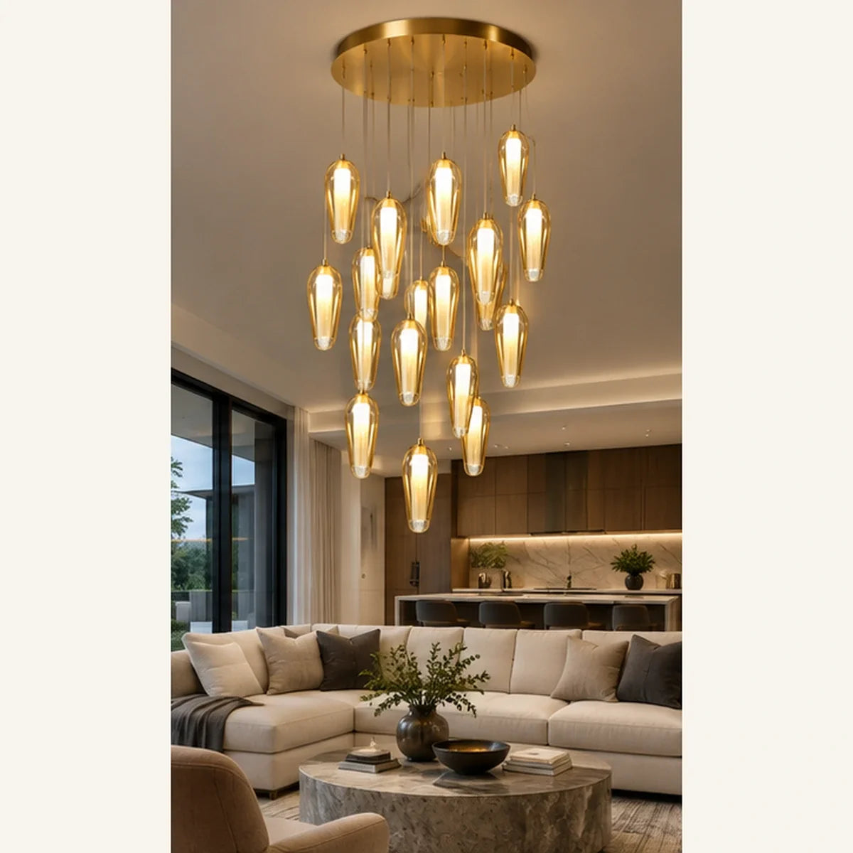 Bliss & Birch Gold Amber Twenty-Light Capsule Cluster Pendant
