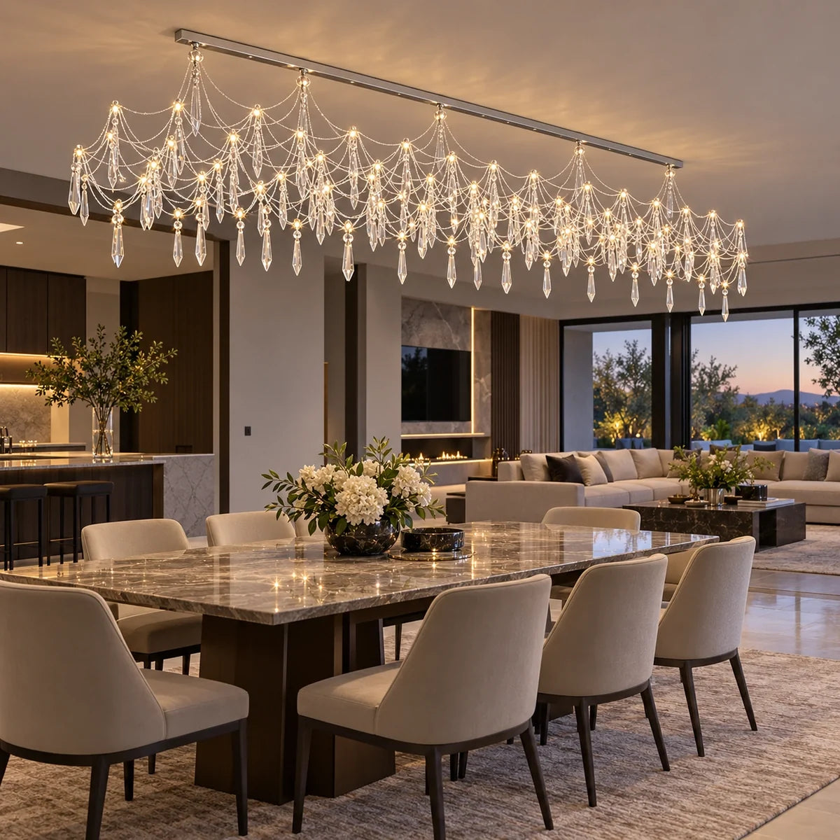 Bliss & Birch Chrome Crystal Draped Linear Chandelier