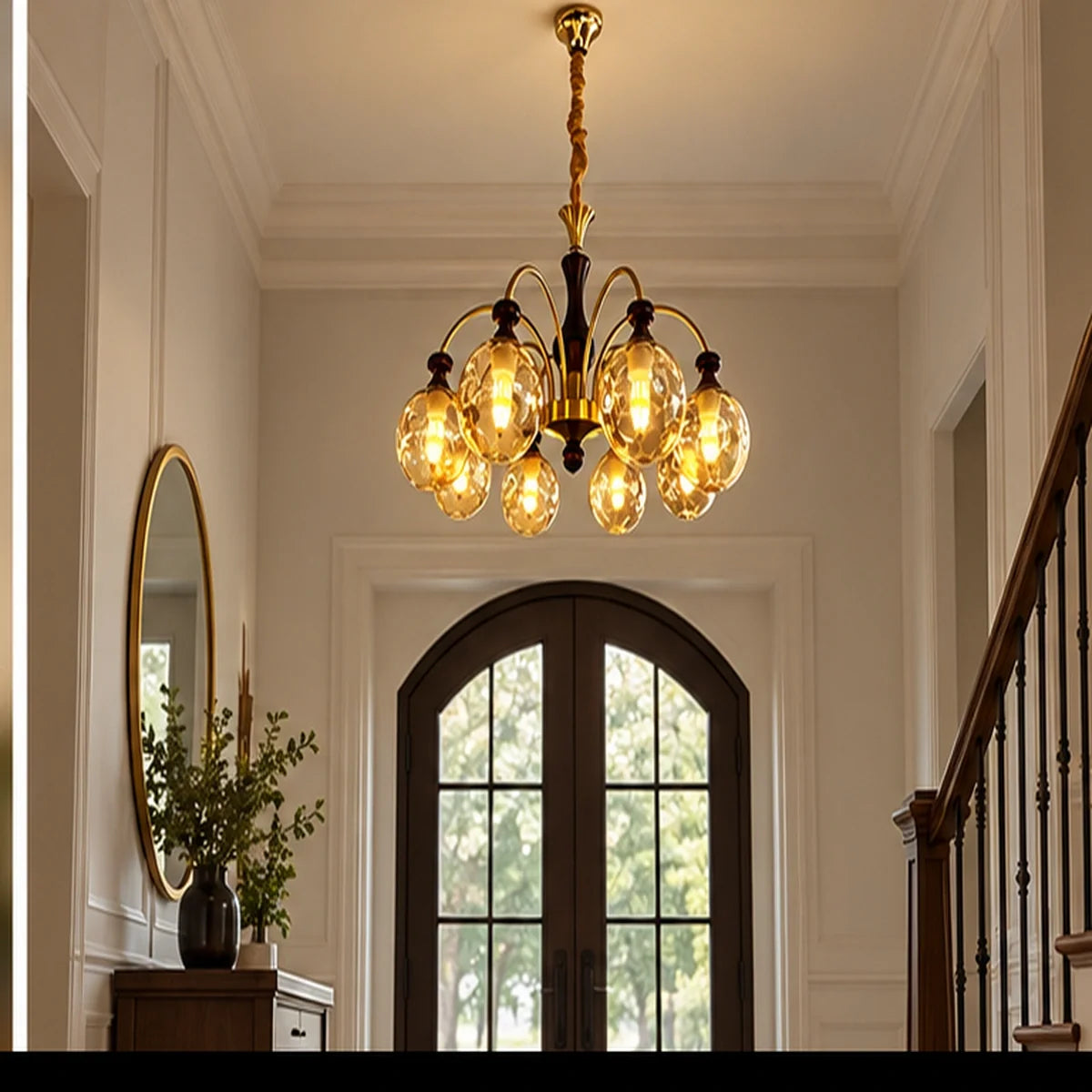 Bliss & Birch Eight-Globe Amber Arm Chandelier