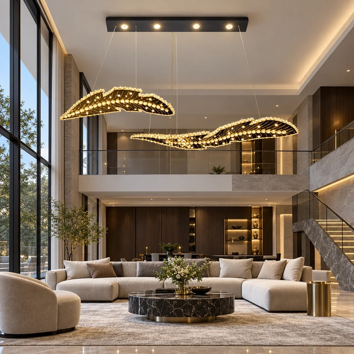 Bliss & Birch Gold Clear Crystal Twin-Wave Linear Chandelier