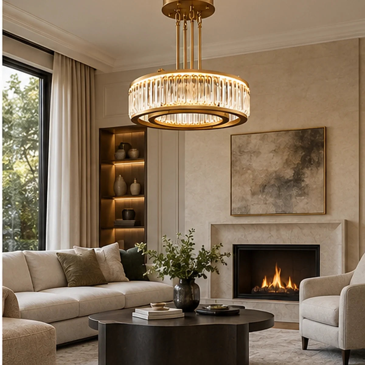 Bliss & Birch Antique Brass Crystal Ring Chandelier