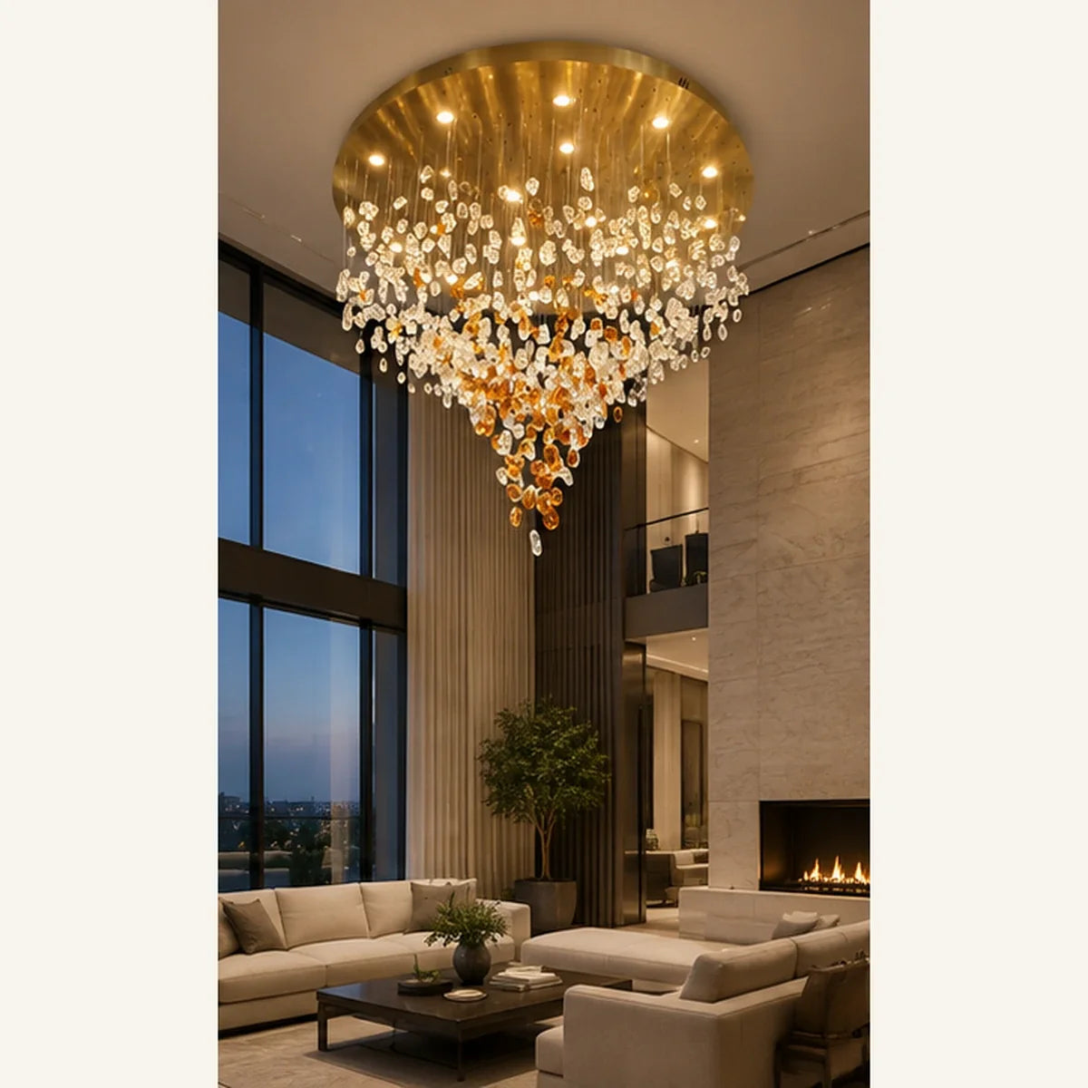 Bliss & Birch Amber Clear Glass Cascade Chandelier