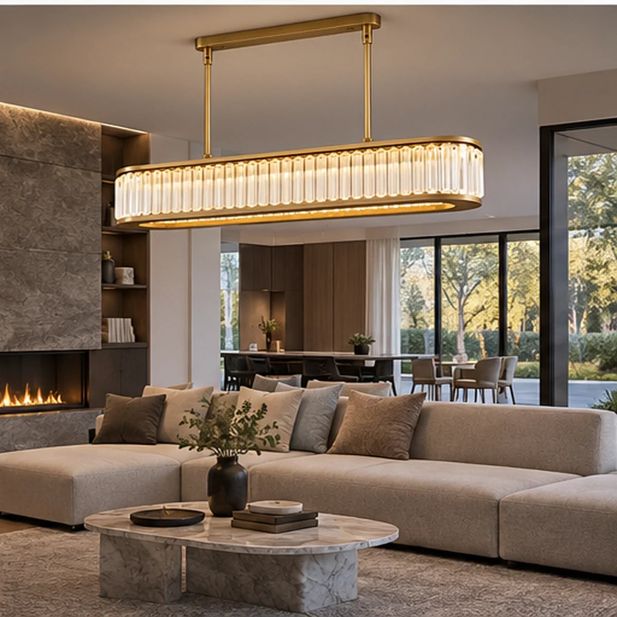 Bliss & Birch Antique Brass Linear Crystal Chandelier