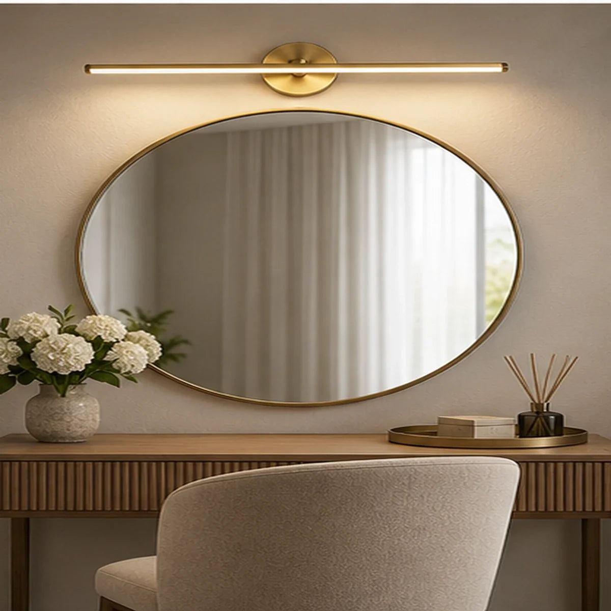 Bliss & Birch Antique Brass Round-Mount Linear Mirror Light