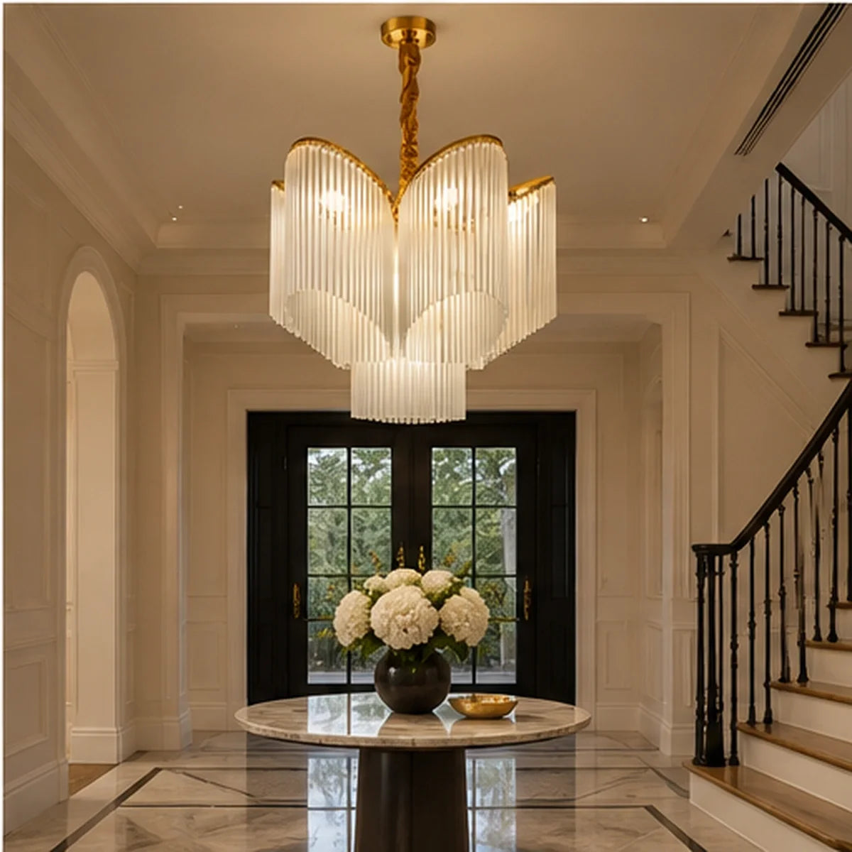 Bliss & Birch White Glass Petal-Fringe Chandelier