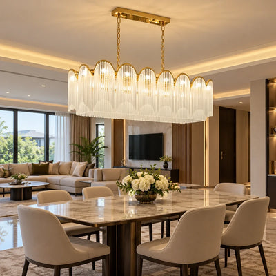 Bliss & Birch Gold Frosted Glass Scalloped Linear Chandelier