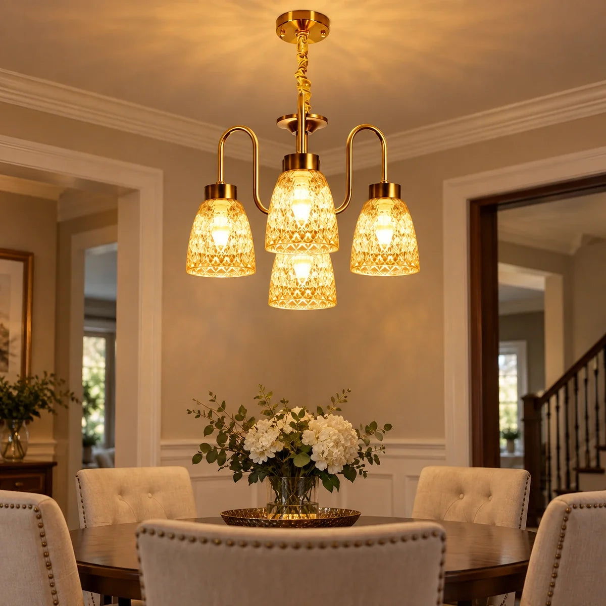 Bliss & Birch Four-Light Amber Glass Chandelier