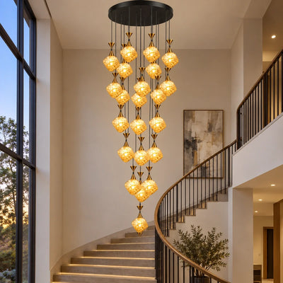 Bliss & Birch Amber Glass Double-Height Cluster Chandelier