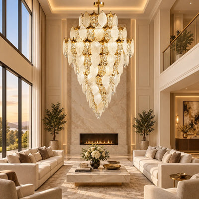 Bliss & Birch Grand Frosted Leaf Double-Height Chandelier