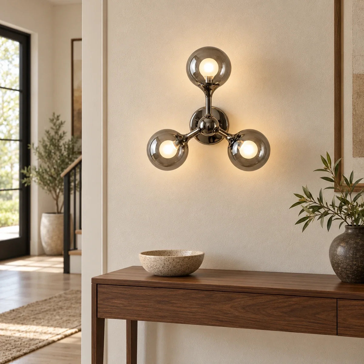 Bliss & Birch Three Globe Smoke Glass Wall Sconce