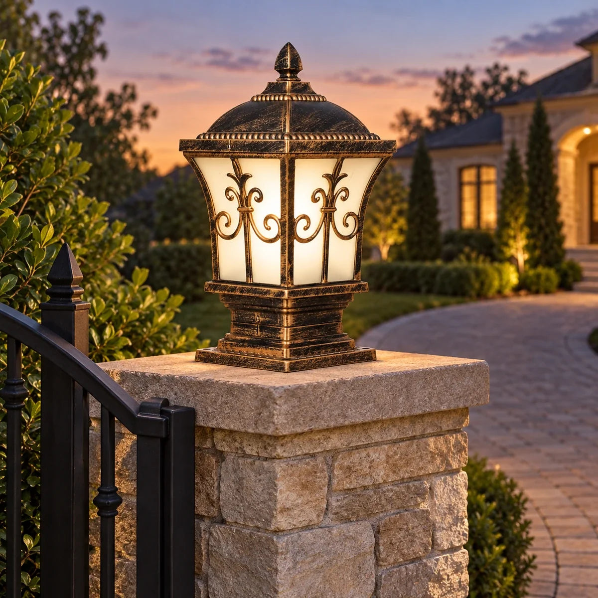 Bliss & Birch Ornate Frosted Panel Pillar Light
