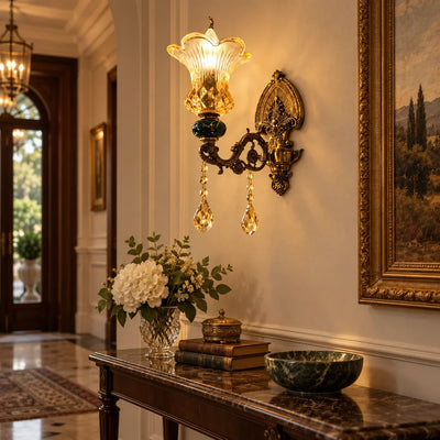 Bliss & Birch Green and Amber Floral Glass Wall Sconce