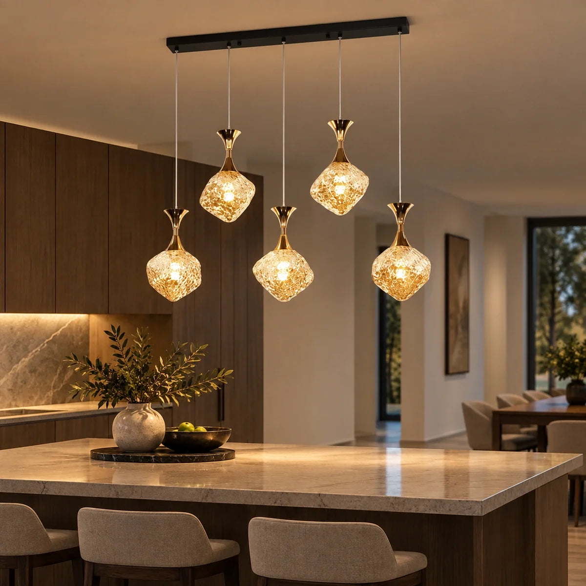 Bliss & Birch Five-Light Faceted Glass Cluster Pendant
