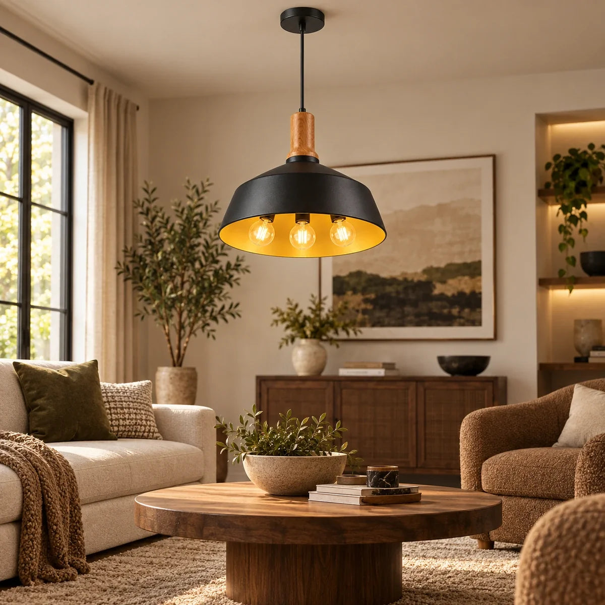 Bliss & Birch Black Dome Three-Light Pendant