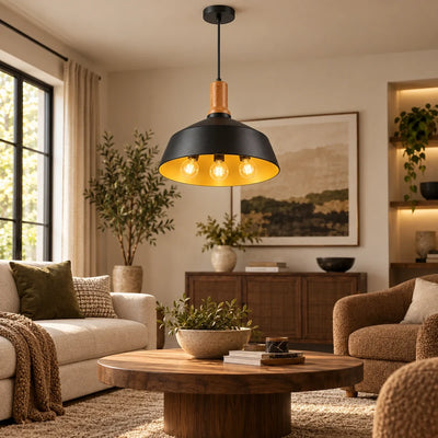 Bliss & Birch Black Dome Three-Light Pendant