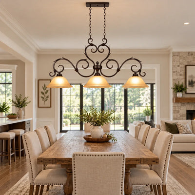 Bliss & Birch Antique Scroll Three-Shade Linear Pendant