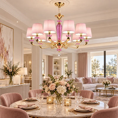 Bliss & Birch Pink Shade Ten-Light Chandelier