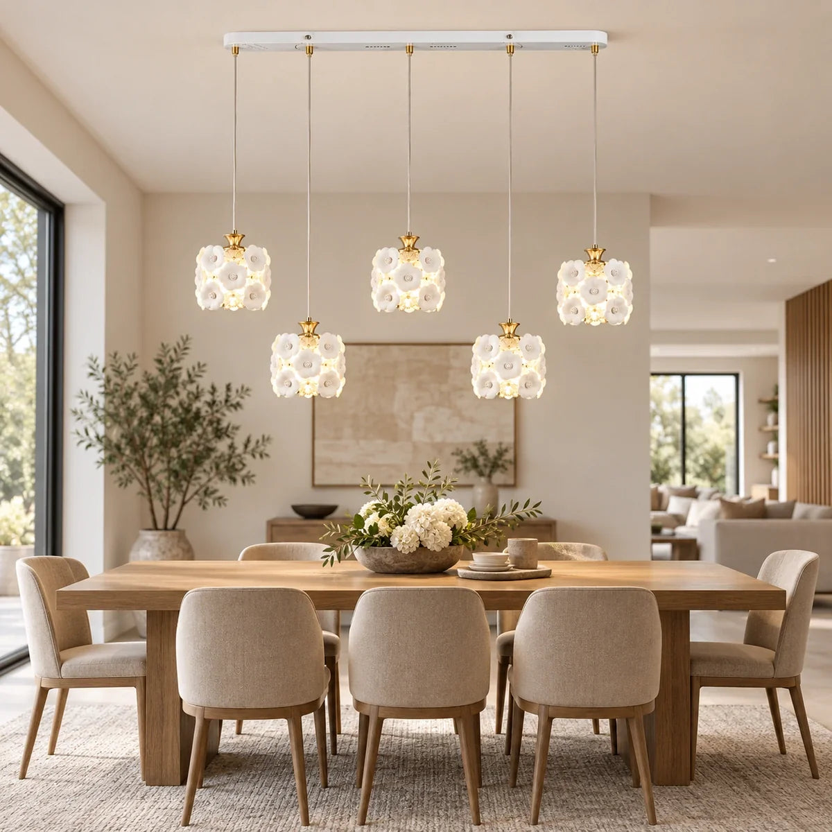 Bliss & Birch Floral Ceramic Five-Shade Pendant Cluster