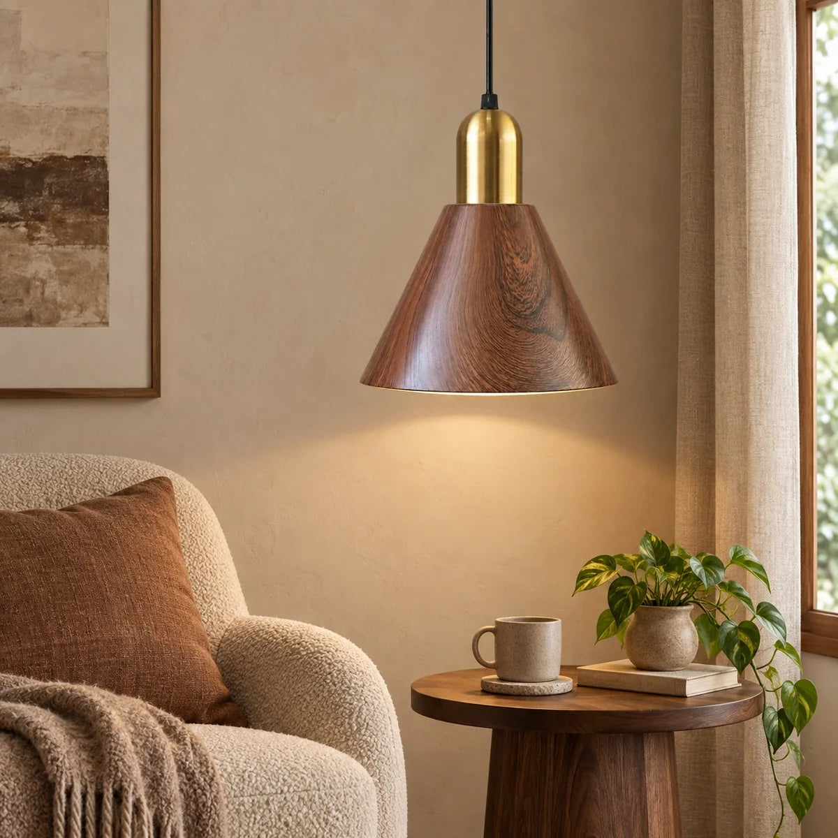 Bliss & Birch Wood-Grain Cone Pendant