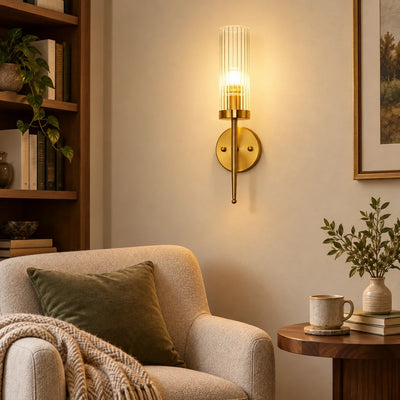 Bliss & Birch Tall Ribbed Glass Cylinder Wall Sconce