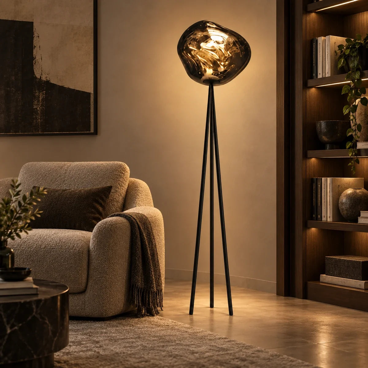 Bliss & Birch Smoke Globe Tripod Floor Lamp